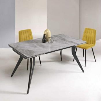 Tavolo Allungabile 240 cm con Base in Metallo e Marmo Grigio