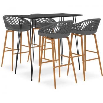 Mesa Alta con Taburetes de Bar 5 Piezas en Tonos Negros y Grises