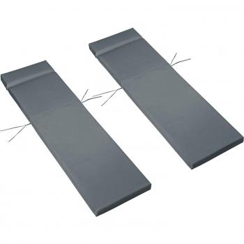 Outsunny Set of 2 Dark Grey Sun Lounger Cushions, Suitable for Rattan Furniture with Ties, Size: 196 x 55 cm