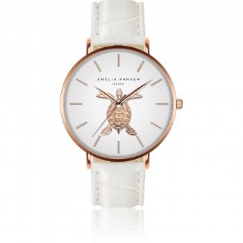 Rose Amelia – Reloj de Piel Mujer con Diseño Turtle y Color Blanco