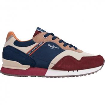 Pepe Jeans para hombre. PMS40018 Zapatillas de Piel London Brand granate (45), Plano, Cordones, Casual