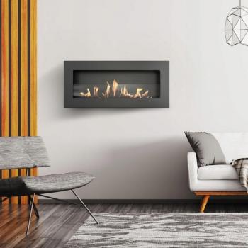 DELTA SLIM Noir : Cheminée Murale à Bioéthanol et Vitre TÜV