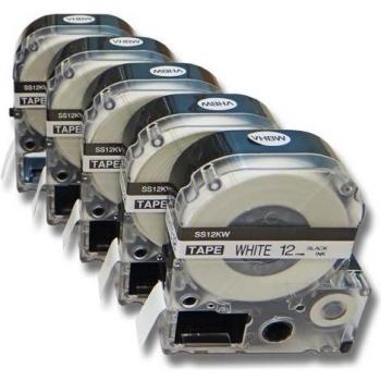 Cassettes à ruban 12 mm KingJim – Ensemble 5 pièces – Remplace LC‑4WBN/SS12KW