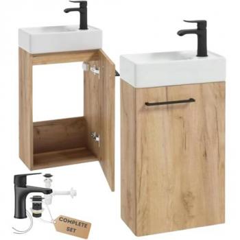 Meuble Suspendu avec Vasque 60x40 Chêne et Robinet Noir