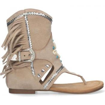 Sandalias planas de mujer PuntoSalao color apricot, tipo esclava y con flecos