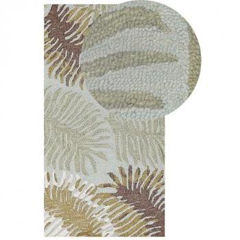 Blue Green Wool Area Rug 80 x 150 cm with Plant Design