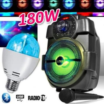 Karaoké Enfants Portable 180W avec USB, Bluetooth, Radio FM et Ampoule LED 3 en 1