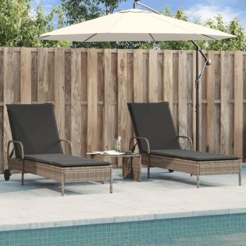 2-Pack Grey Poly Rattan Sun Loungers with Cushions