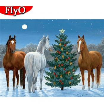 Decorazione Animale in Mosaico: Ricamo a Croce, Cavallo + Albero – 20x30cm