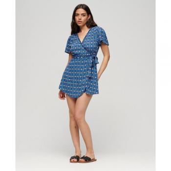 Superdry Abito Mini Wrap Vintage Jude Geo Blu XS