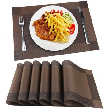 Fanuk Insulated Non-slip PVC Placemats for Dining Table (Brown)