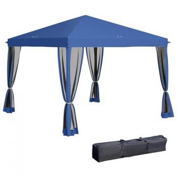 Outsunny Tonnelle Pop‑Up Colonial 3 x 3 m – 4 moustiquaires, sac bleu inclus
