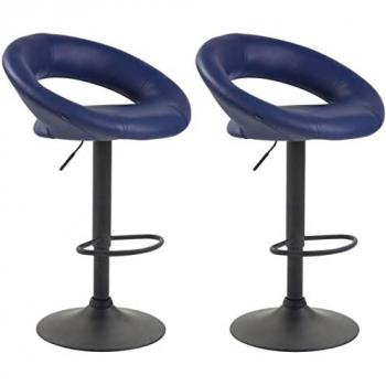 Tabourets Olinda, similicuir bleu-noir, 2 unités, avec piètement en métal
