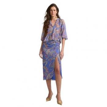 Silbon Falda Midi en Cachemir Celeste con Motivo Estampado