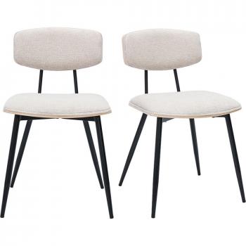 Sedie Eleganza Vintage Legno Chiaro, Sedile Cinnaglia Beige, Dettagli Neri – Set 2