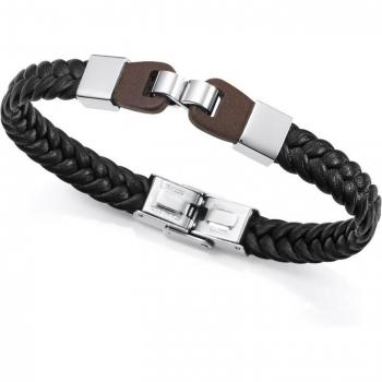 Pulsera Viceroy 75348P01010: Cuero Negro Trenzado y Detalles en Acero