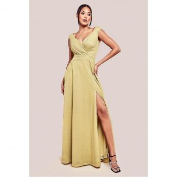 Glittering Gold Crossover Maxi Dress from Goddiva