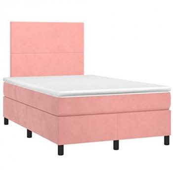 VidaXL Rosa Samt Bett Boxspringbett 120x190 cm mit Matratze und LED