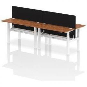 Height Adjustable 4-Person Bench Desk with Walnut Top and Cable Port