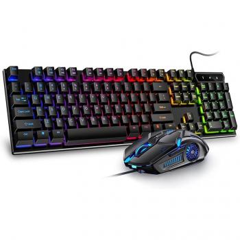 Pack Clavier & Souris Filaire pour Gamers, Rétro-Éclairage RVB, 104 Touches, 3200 DPI