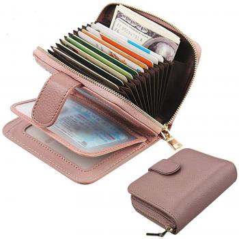JANSBEN Leder Wallet für Damen – kompakte pinke Brieftasche