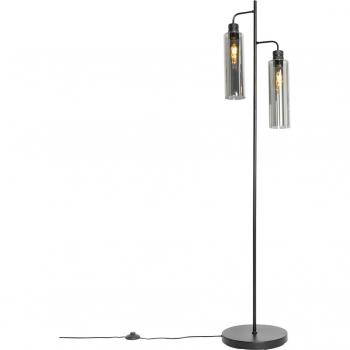 Stavelot 2-Light Floor Lamp in Black with Smoke Glass