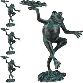 Set de 4 Ranitas Decorativas para Jardín, Hierro Fundido, Uso Interior y Exterior, Verde