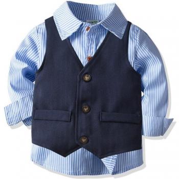 Conjunto de traje para bebé, incluye chaleco, camisa a rayas, pantalones y chaqueta