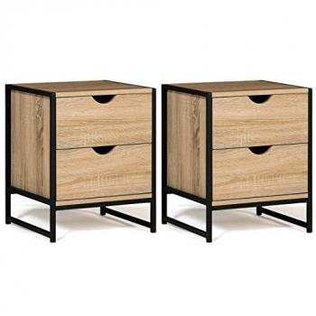 Lot de 2 tables de chevet detroit 2 tiroirs bois et métal noir design industriel