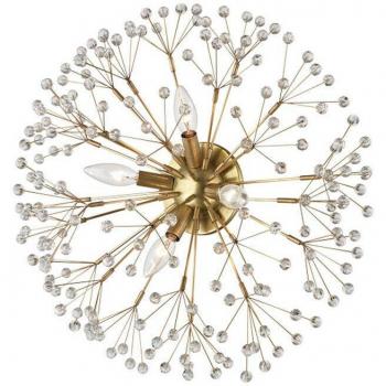 Netlighting Dunkirk 4 Light Flush Mount Brass, Crystal