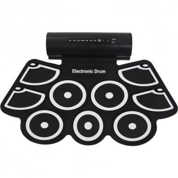 Roll-Up Electronic MIDI Drum Set with 9 Pads, USB Cable, Foot Pedals, and Drumsticks