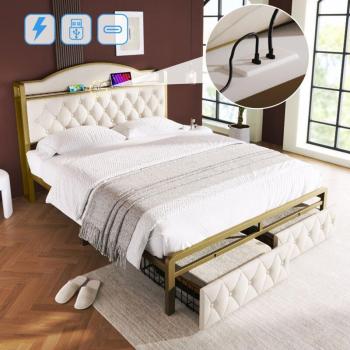 Lit MODFU 140x200 cm en Métal avec USB Type-C et Tiroir