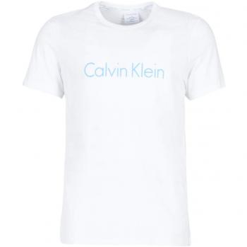 Calvin Klein Men's Short Sleeve Crew Neck Base Layer, White with Venetian Blue Logo, X-Large (Pack of 2)