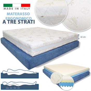 Materasso ergonomico 3 strati 22 cm in foam e memory anallergico traspirante -80x190