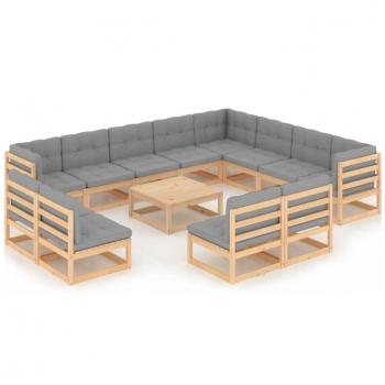 Meubles de terrasse en pin massif : ensemble salon 13 pièces + coussins