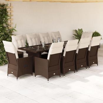 VidaXL Gartenlounge-Set 11-tlg. Garten-Bistro-Set mit Kissen Braun Poly Rattan