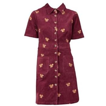 Chemise robe Yumi rouge aux écureuils brodés (taille 10 UK)