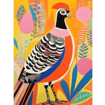 Colorful Meadow Pheasant – Bright Orange/Pink/Blue Folk Artwork Poster