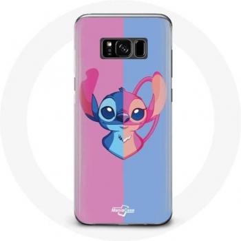 Coque Samsung Galaxy S8 Plus con Stitch y Ángel en Colores Rosa y Azul