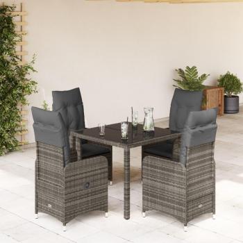 5 Piece Outdoor Bistro Set with Cushions Grey Poly Rattan