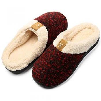 Chaussons Pantoufles Maison Hiver Homme Femme Chausson Peluche Chaud Douce Coton Pantoufles d'intérieur extérieur Confort Chaussures-42/43 EU-Rouge