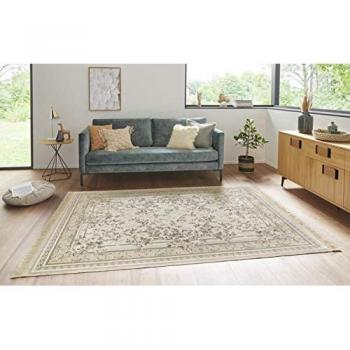 Nouristan Orient Teppich Antik Blumen – Orientalischer Kurzflor mit Fransen für Wohnzimmer und Esszimmer, Creme Beige 135x195 cm