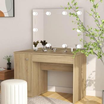 LED Lighted Makeup Table 110x55x145 cm MDF Oak