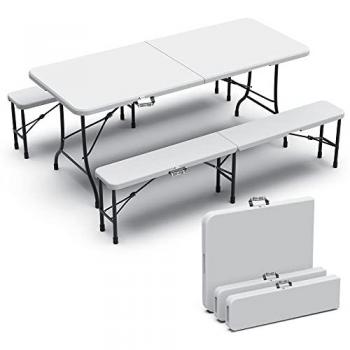 Set Tavolo e Panche da Picnic 180 cm, Bianco