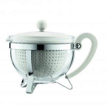 1‑Liter White Bodum Chambord Tea Kettle featuring Vibrant Plastic Filter