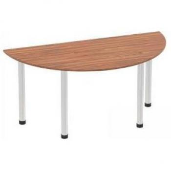 Impulse 1600mm Semi‑Circle Table Set – Walnut Surface, Brushed Aluminium Posts