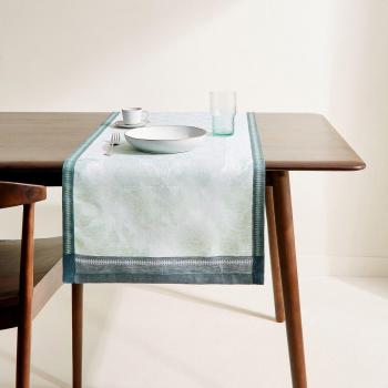 Jacquard Lin Bleu Jardin des Sens – Chemin de Table 100 %