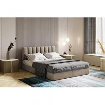 Modernes Boxspringbett 180 x 200 mit Stauraum und Topper in Hellbeige