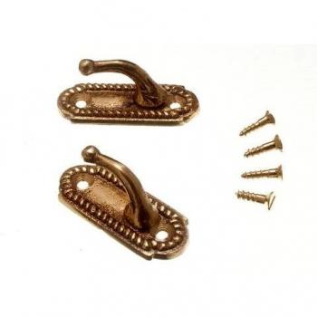 Georgian Brass Plated Curtain Tie Hold Back Hooks 45mm + Screws