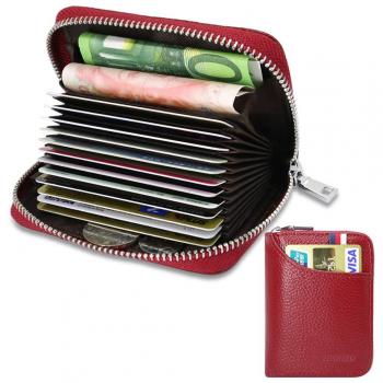 Porte-cartes de crédit cuir RFID rouge